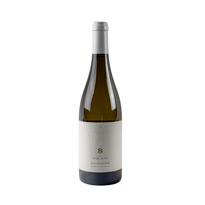 Fles witte Cairanne Blanc van Chateau de Serre Blanc uit de Rhone Frankrijk
