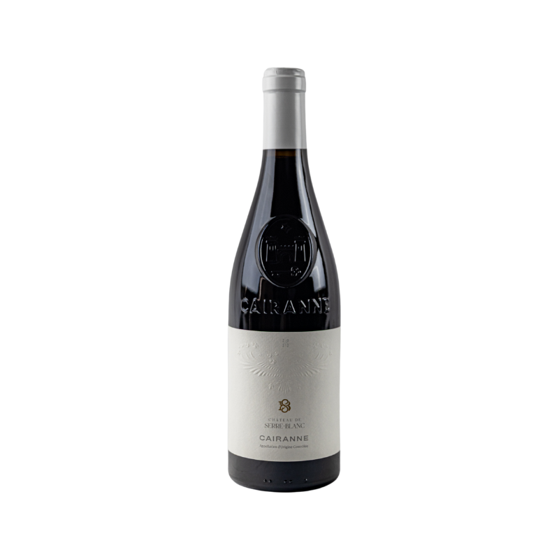 Fles rode Cairanne Rouge van Chateau de Serre Blanc uit de Rhone Frankrijk