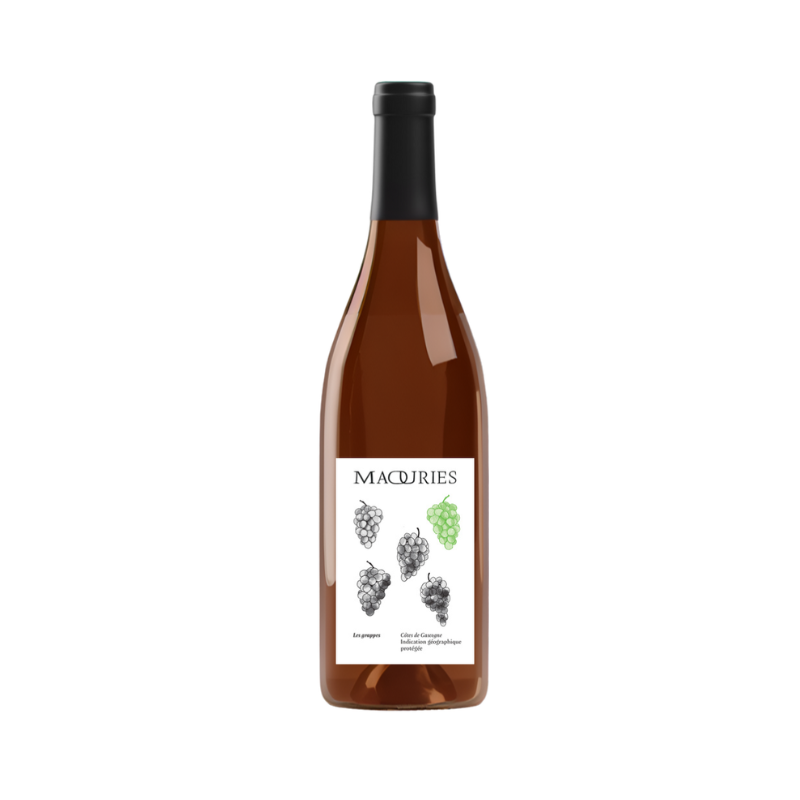 Fles witte wijn Les Grappes van Domaine de Maouries uit de regio Gascogne Sud Ouest Frankrijk