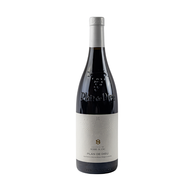 Fles rode Plan de Dieu van Chateau de Serre Blanc uit de Rhone Frankrijk